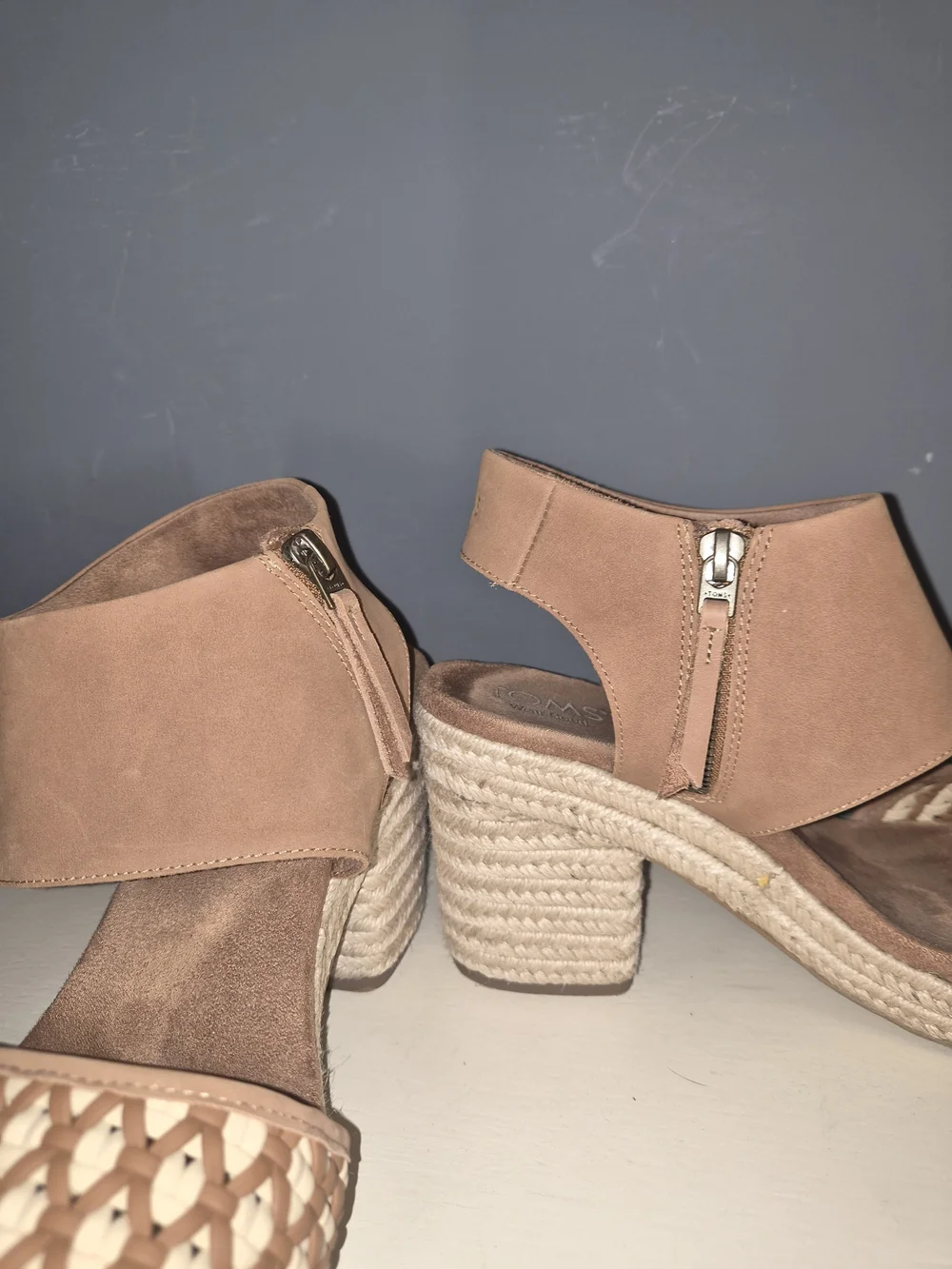 Toms Beige Woven Espadrille Platform Sandals